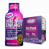 Vitamin Energy Immune+ grape shot bottle showcases quick energy and focus.