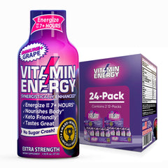 Vitamin Energy Immune+ grape shot bottle showcases quick energy and focus.