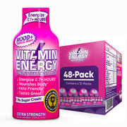Vitamin Energy Mood+ Tropical Berry shot front view showing compact energy boost