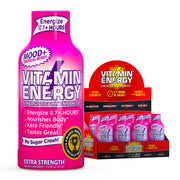 Vitamin Energy Mood+ Tropical Berry Shot label close-up highlighting clean energy ingredients