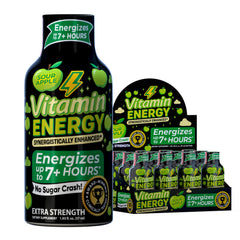 Vitamin Energy Workout+ Sour Apple bottle on display for quick workout energy