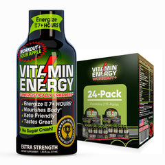 Vitamin Energy Workout+ Sour Apple shot bottle ready for on-the-go pre-workout energy