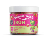 Vitamin Friends kids vegan multivitamin strawberry gummies in bottle for daily support.