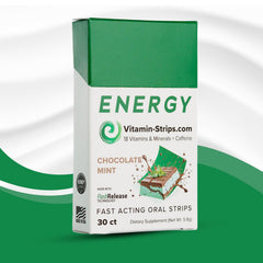 Vitamin-Strips peak-performance energy strip with mint-chocolate flavor for quick focus and energy.