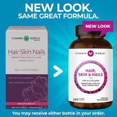 Vitamin World collagen-based formula close-up emphasizing skin support.