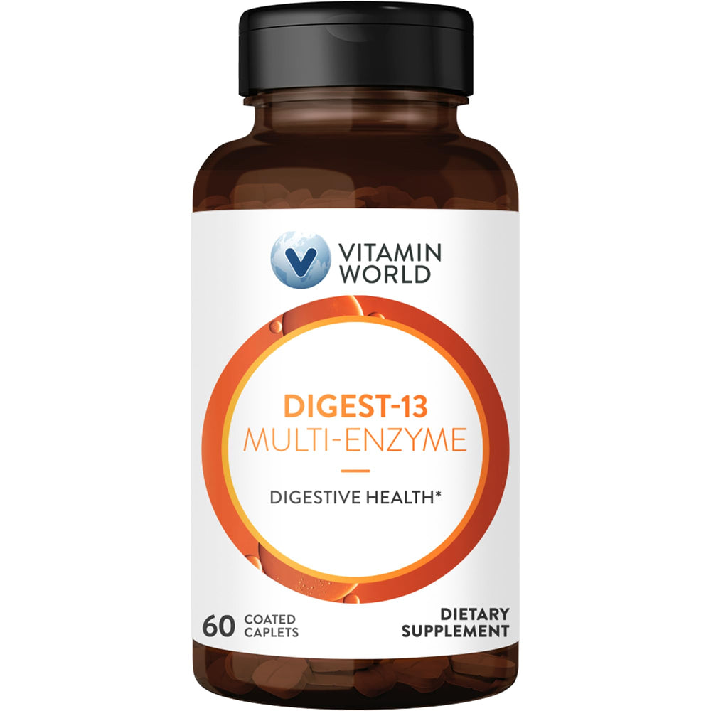 Vitamin World Digest-13 bottle front supports digestion and nutrient absorption.