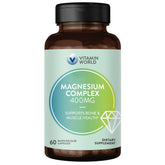Vitamin World Magnesium Complex bottle on white background signaling daily bone and muscle support.