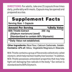 Vitamin World Milk Thistle bottle label close-up highlighting 80 percent silymarin