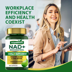 VITAMINFATE NAD+ bottle and capsules show a 60-day supply option.