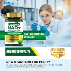 VITAMINFATE NAD+ label close-up highlights ingredients for transparency.