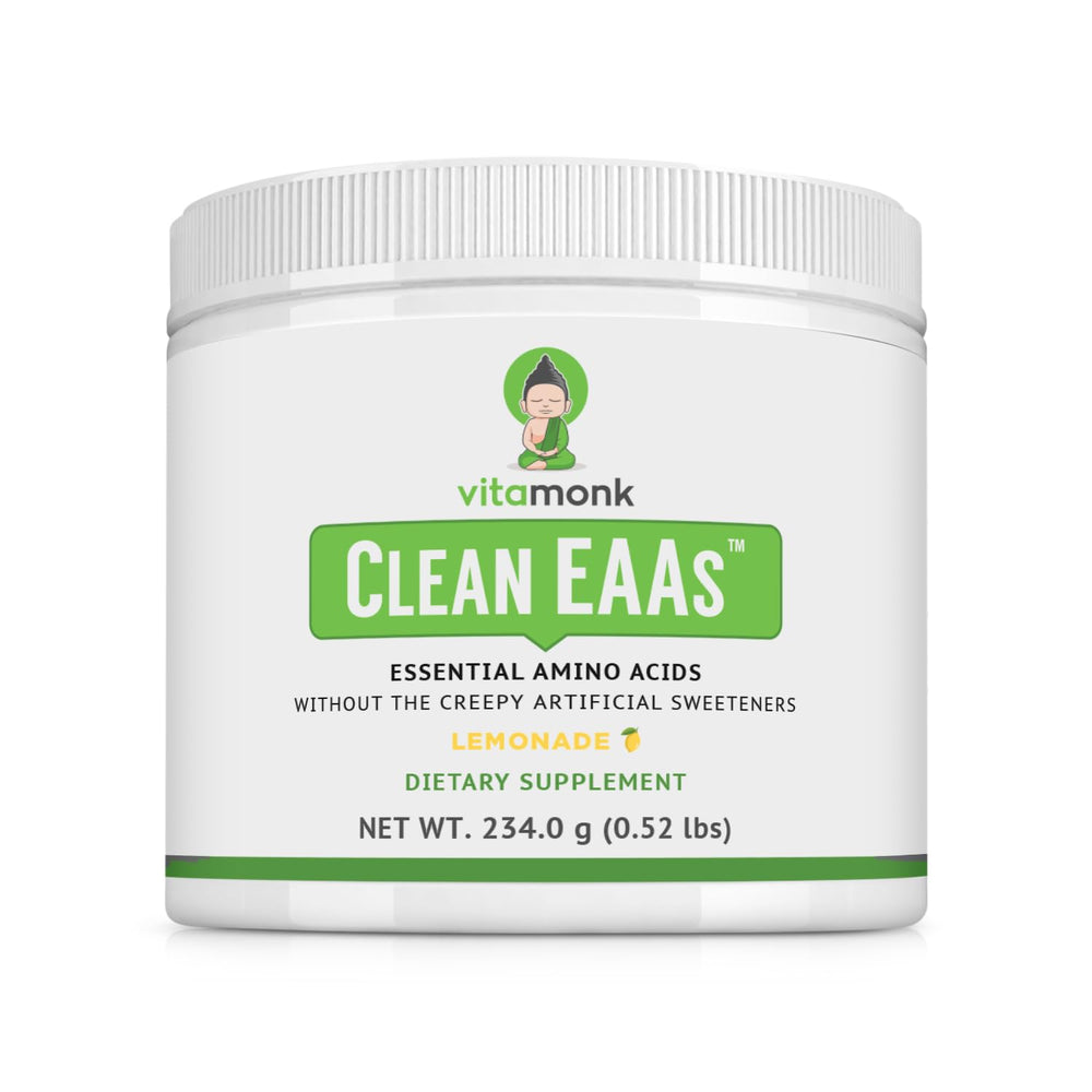 VitaMonk Clean EAA Lemonade in a glass supports clean energy and steady focus.