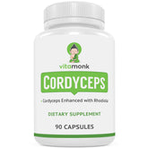 VitaMonk Cordyceps Rhodiola bottle close-up highlighting energy support.