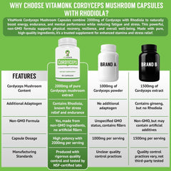 VitaMonk Cordyceps Rhodiola label detail showing non-GMO formula.