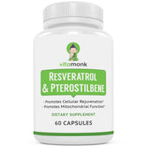 VitaMonk Resveratrol with Pterostilbene bottle promotes daily wellness
