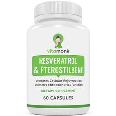 VitaMonk Resveratrol with Pterostilbene bottle promotes daily wellness