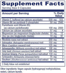 Vitanica Adrenal Assist bottle label close-up highlighting nutrients for adrenal function