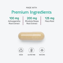 Vitanica Adrenal Assist ingredients panel shows astragalus, holy basil, schisandra