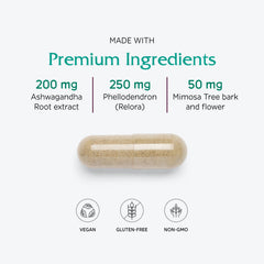 Vitanica Relora blend with Magnolia-Phellodendron suggesting hormonal balance support.