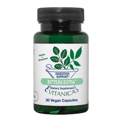 Vitanica Bitters Extra bottle front view showing daily digestion support.