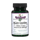 Vitanica Black Cohosh bottle with vegan capsules for menopause support.