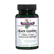 Vitanica Black Cohosh bottle with vegan capsules for menopause support.