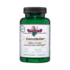 Vitanica CholestBlend bottle front with vegan capsules for daily wellness and lipid balance.