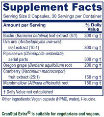 Close-up of the Cranstat Extra bottle label highlighting 60 capsules