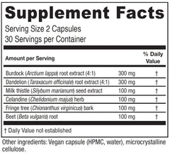 Vitanica Hepafem bottle label close-up showing vegan-friendly supplement details.