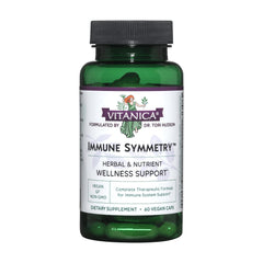 Vitanica Immune Symmetry bottle front showing vegan immune support for daily wellness.