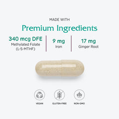 Vitanica Maternal Symmetry label packaging indicating vegan-friendly prenatal vitamins.