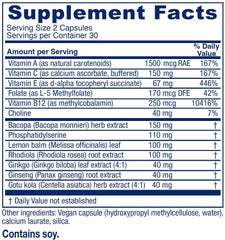 Close-up MindBlend capsules highlighting vegan, non-GMO formula