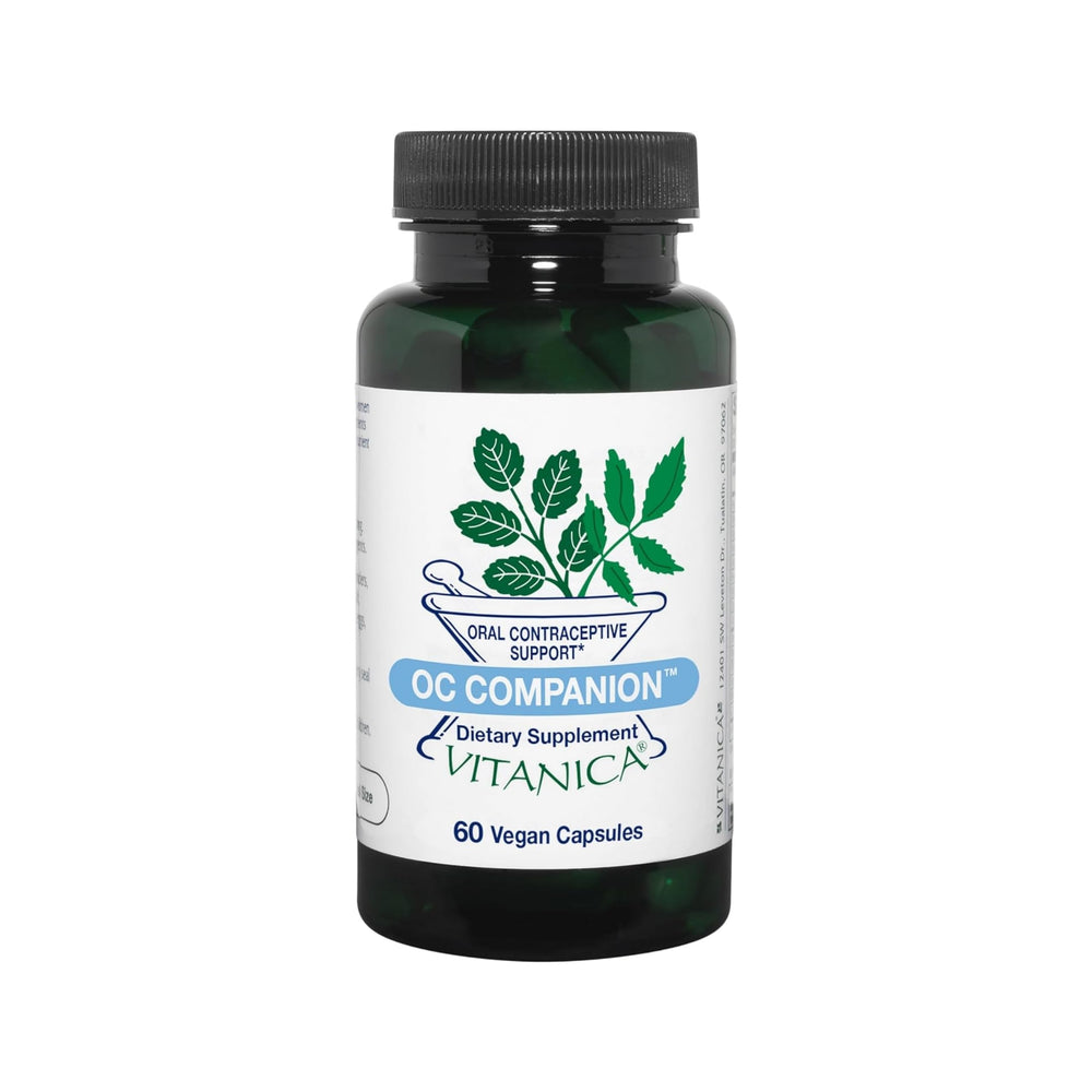 Vitanica OC Companion bottle front view illustrating vegan hormone-support formula.