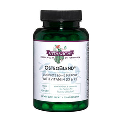 Vitanica OsteoBlend bottle front showing vegan bone support formula.