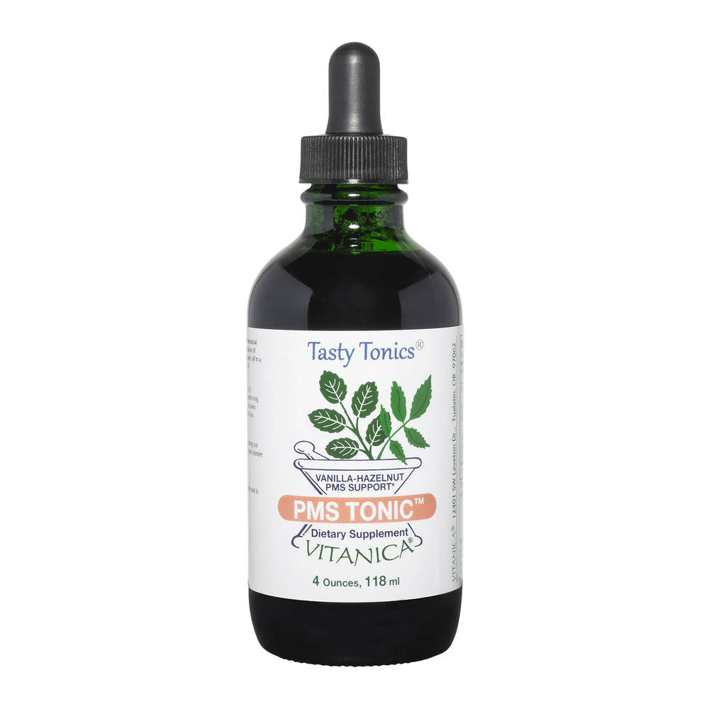 Vitanica PMS Tonic bottle showing herbal blend for premenstrual support