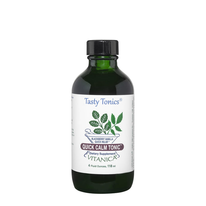 Vitanica Quick Calm Tonic bottle with label for on-the-go calm support