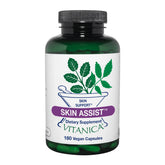 Vitanica Skin Assist bottle front with label signaling skin support for everyday use.