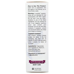Vitanica V-Hydrate suppositories in use demonstrate hyaluronic hydration for tissues.