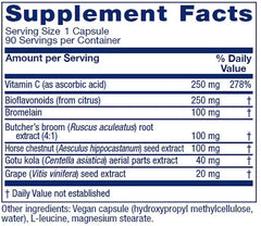 Vitanica VeinoBlend bottle side highlights natural ingredient quality for leg vitality.