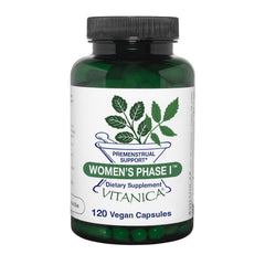 Vitanica Women's Phase I bottle showing vegan premensutual support formula.