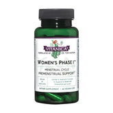 Vitanica Women's Phase I premenstrual support bottle front for balanced cycles.
