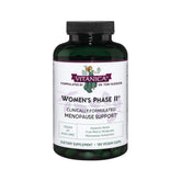Vitanica Women's Phase II bottle label highlighting vegan menopause support and herbal balance