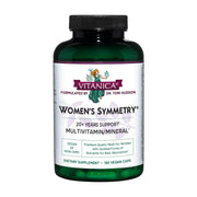 Vitanica Women's Symmetry bottle close-up showing capsules for daily nutrition.
