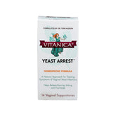 Vitanica Yeast Arrest packaging front shows vegan homeopathic formula