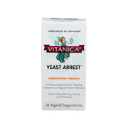 Vitanica Yeast Arrest packaging front shows vegan homeopathic formula