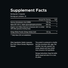 VITARA Focus First Lions Mane ingredients highlight natural cognitive support.