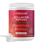 Vitaraise hydrolyzed collagen powder bottle for daily skin and joint support.