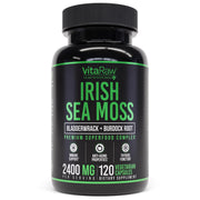 VitaRaw Irish Sea Moss capsules front label for easy daily wellness.