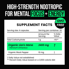 VitaRaw Lions Mane capsules closeup highlighting daily focus support