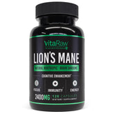 VitaRaw Lions Mane supplement bottle front showing a vegan brain-boosting capsule routine