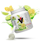 Vitargo lemon-lime powder tub displaying fast glycogen fueling for workouts